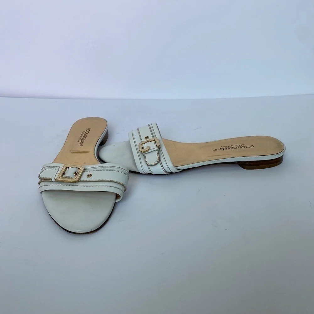 DOLCE & Gabbana White Leather Slides